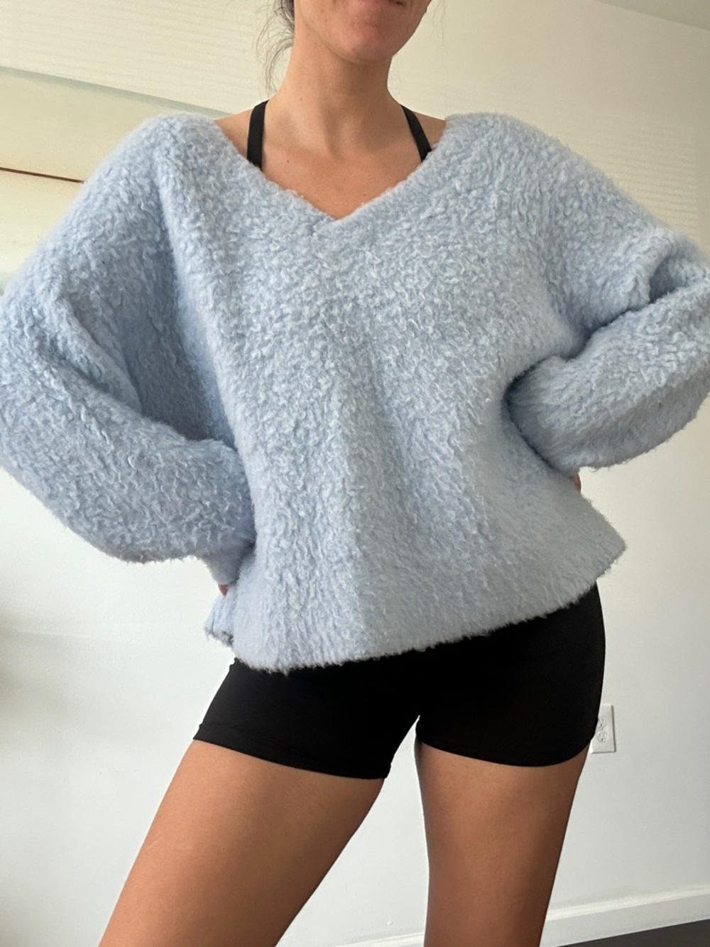 Anthropologie Plush V-Neck Sweater in Pale Blue